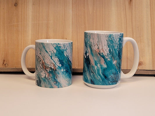 Green and Bronze Abstract Art Coffee Mugs