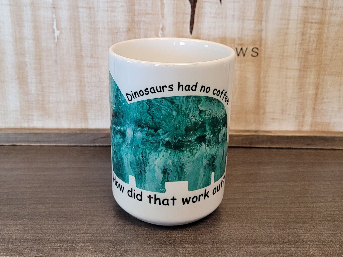Dinosaurs Had No Coffee Triceratops Coffee Mug with Abstract Art Design