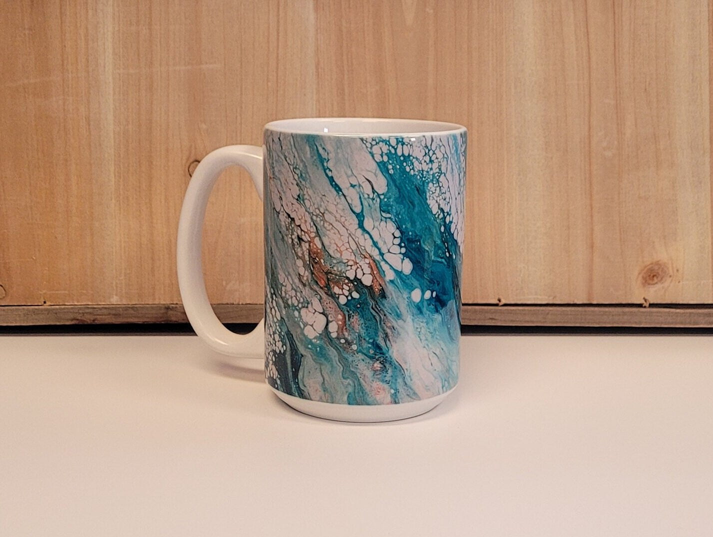Green and Bronze Abstract Art Coffee Mugs