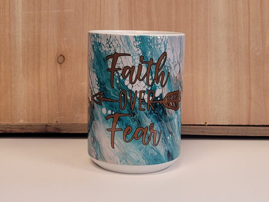 Faith Over Fear Christian Coffee Mug with Abstract Art